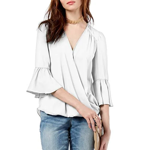 I.N.C. Surplice-Neck Bell-Sleeve Blouse Chic Square Blouse