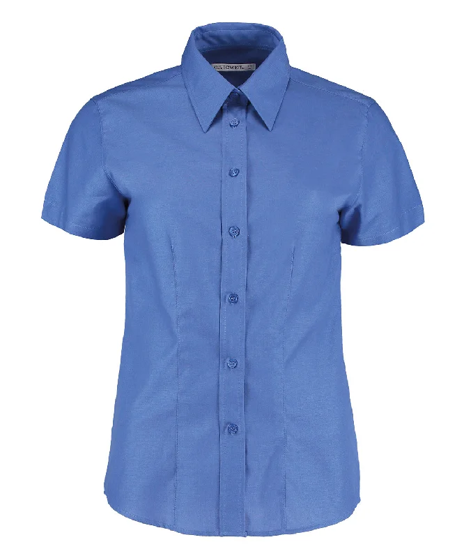 Italian Blue - Women's workplace Oxford blouse short-sleeved (tailored fit) Chic Wrap Blouse Italian Blue - Women's workplace Oxford blouse short-sleeved (tailored fit) Chic Wrap Blouse
