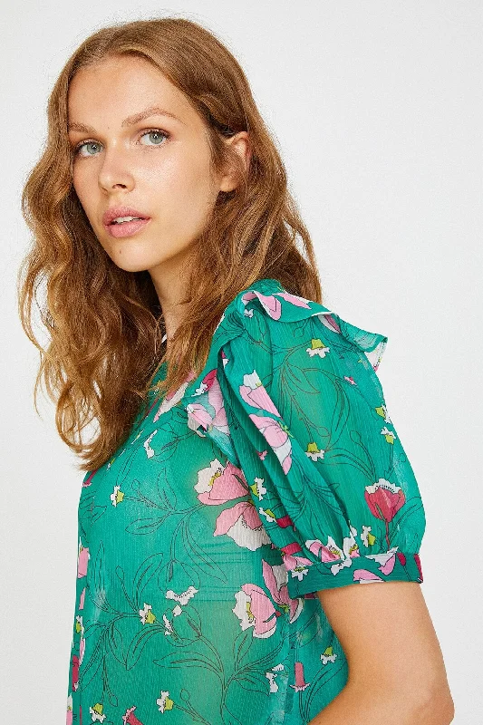Green-Figured Blouse Soft Modal Blouse