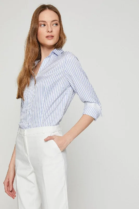 Women Blue Long Sleeve Blouse Sleeveless Summer Blouse