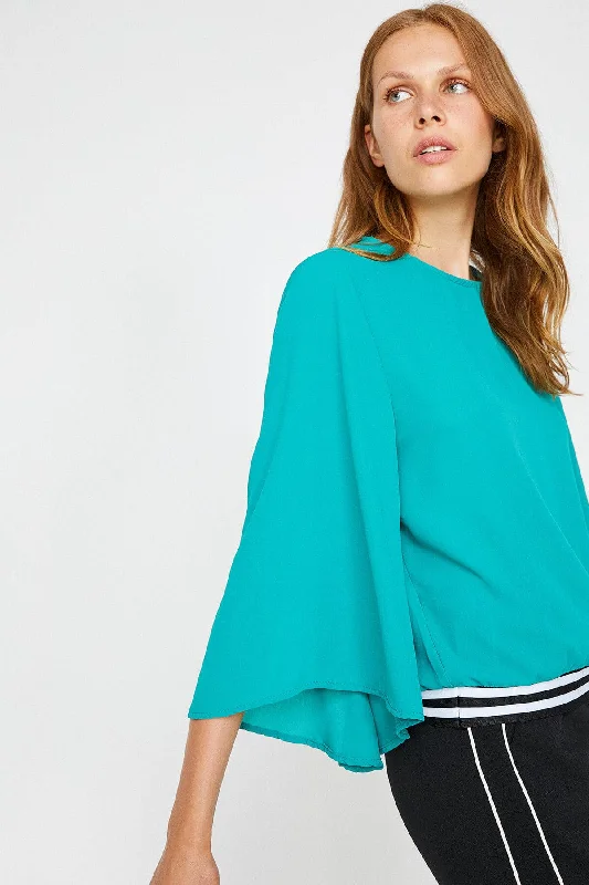 Women Green Blouses Mandarin Collar Blouse