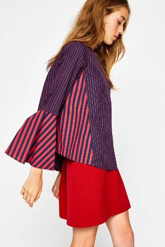 Women Navy Blue Striped Blouse Classic Striped Blouse