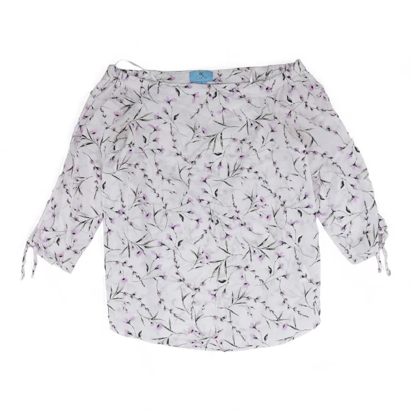 Lavender Floral 3/4 Sleeve Blouse Frilled Cuff Blouse