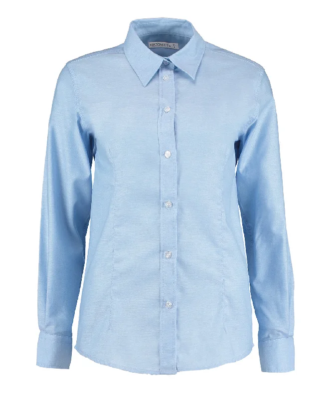 Light Blue - Women's workplace Oxford blouse long-sleeved (tailored fit) Pastel Color Blouse Light Blue - Women's workplace Oxford blouse long-sleeved (tailored fit) Pastel Color Blouse
