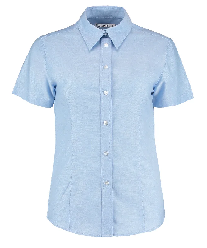 Light Blue* - Women's workplace Oxford blouse short-sleeved (tailored fit) Feminine Satin Blouse
