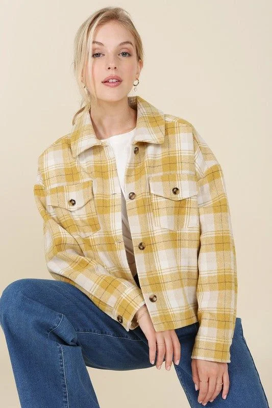 Lilou Plaid short shacket with pockets Versatile Layering Blouse