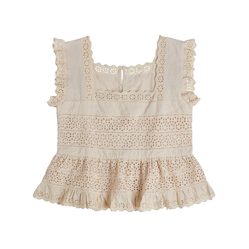 Little Cotton Clothes Oat Broderie Anglaise Ladies Ava Blouse Wrap Front Blouse