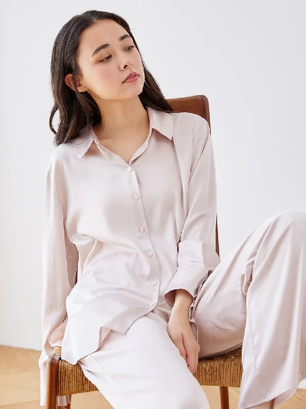 Long Sleeve Satin Sleepwear Blouse Soft Knit Blouse