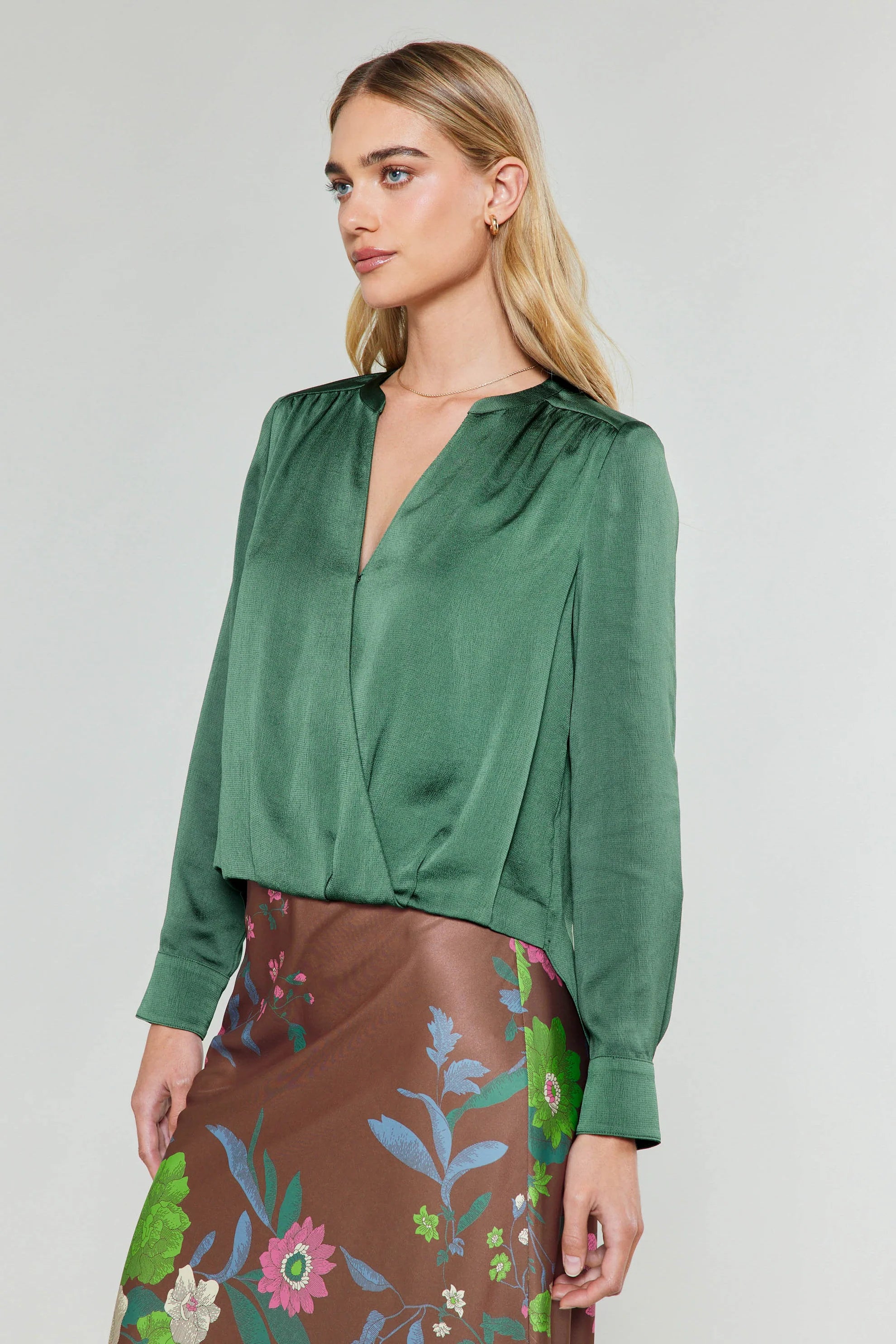 Mandarin Collar Surplice Blouse Classic Minimalist Blouse