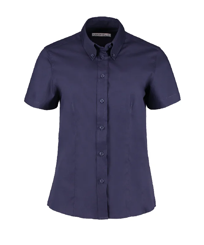 Midnight Navy - Women's corporate Oxford blouse short-sleeved (tailored fit) Chic Wrap Blouse Midnight Navy - Women's corporate Oxford blouse short-sleeved (tailored fit) Chic Wrap Blouse