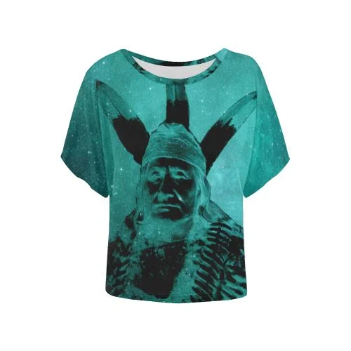 Native Man Sky Women's Batwing-Sleeved Blouse T shirt Embroidered Cotton Blouse