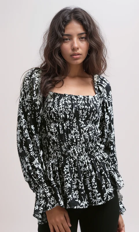 O190363 Long Sleeve Off-Shoulder Blouses Shirts - Multicolor Lightweight Floral Blouse O190363 Long Sleeve Off-Shoulder Blouses Shirts - Multicolor Lightweight Floral Blouse