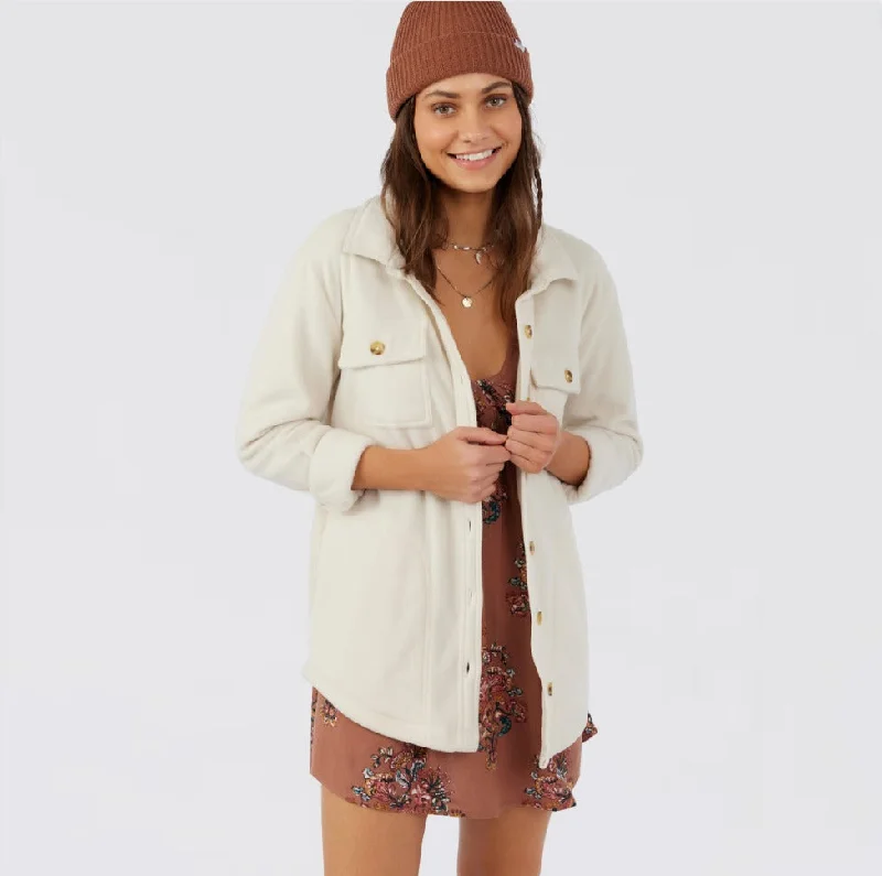 O'Neill Collins Oversized Superfleece Shacket - Bone Gathered Detail Blouse