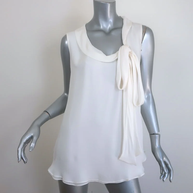 Oscar de La Renta Tie-Neck Blouse Ivory Silk Size 6 Sleeveless Top NEW Silky Draped Blouse Oscar de La Renta Tie-Neck Blouse Ivory Silk Size 6 Sleeveless Top NEW Silky Draped Blouse