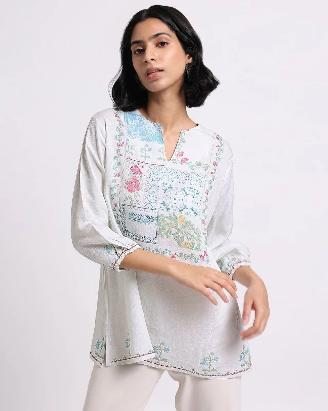 Patchwork Linen Blouse Elegant Peplum Blouse