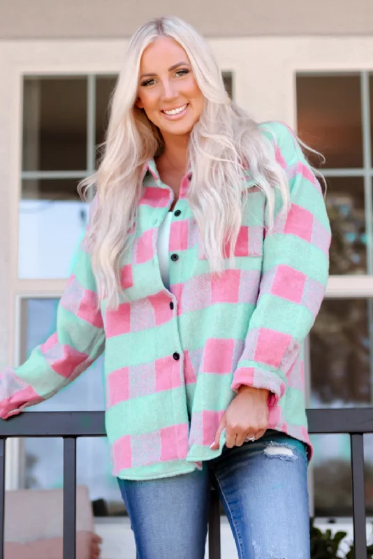 Plaid Pattern Oversized Shacket Office-Ready Blouse