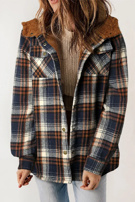 Plaid Pattern Sherpa Lined Shacket Soft Pastel Blouse