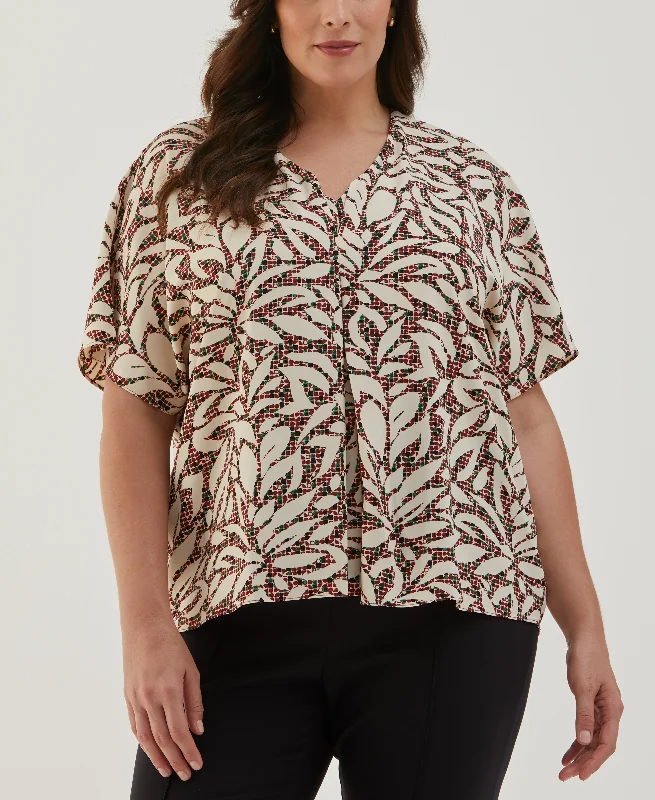 Plus Size Beach Geo Print Layered Dolman Sleeve Blouse Casual Relaxed Fit Blouse
