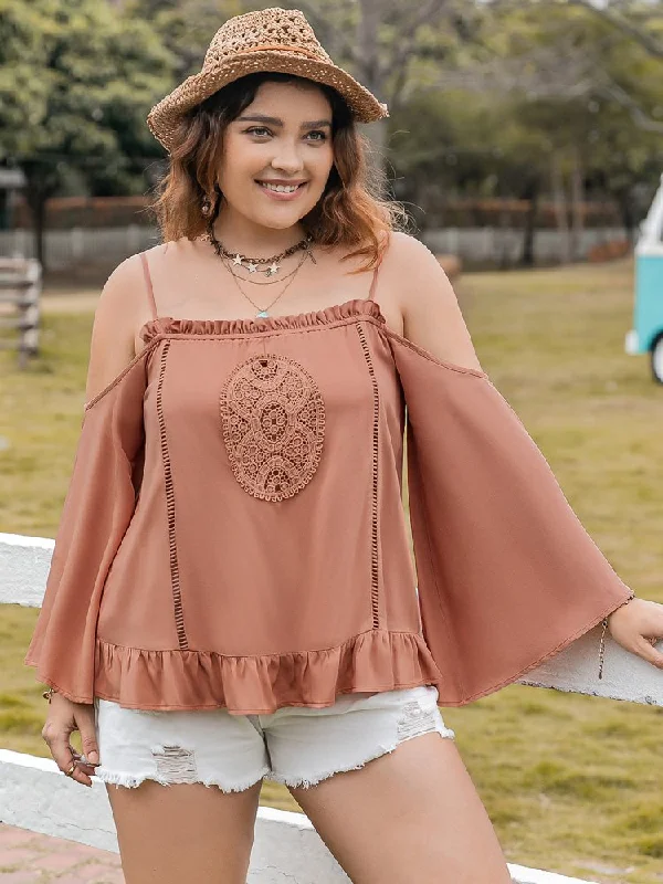 Plus Size Boho Long Sleeve Blouse High Neck Blouse