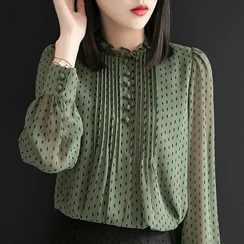 Women Polka Dot Chiffon Blouse Floral Chiffon Blouse