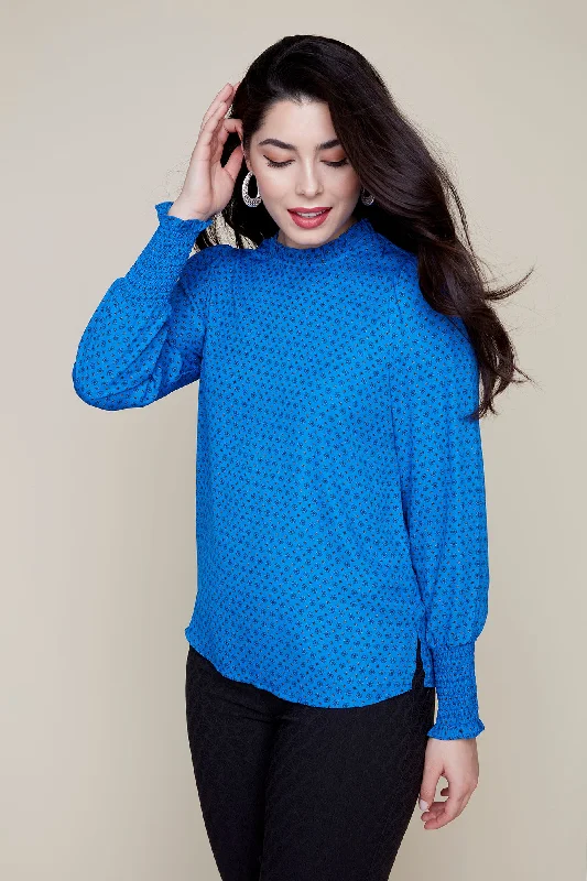 Printed Cinch Wrist Blouse Bell Sleeve Blouse