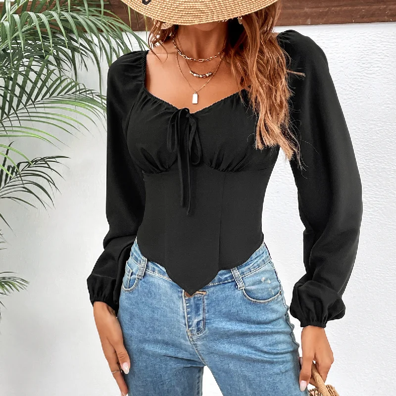 Raglan Sleeve Square Neck Blouse Smart Casual Blouse
