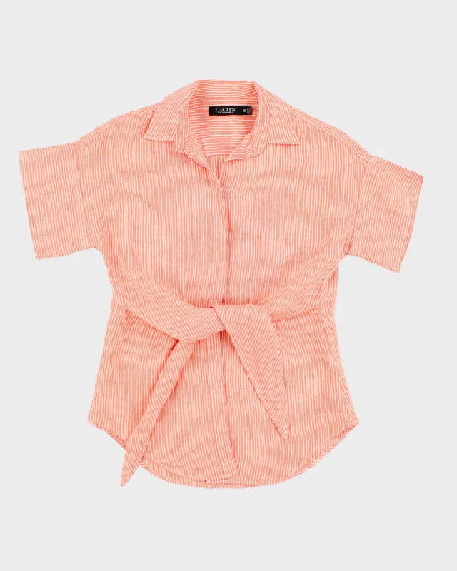 Ralph Lauren Orange Striped Blouse With Tie Detail - XS Office-Ready Blouse