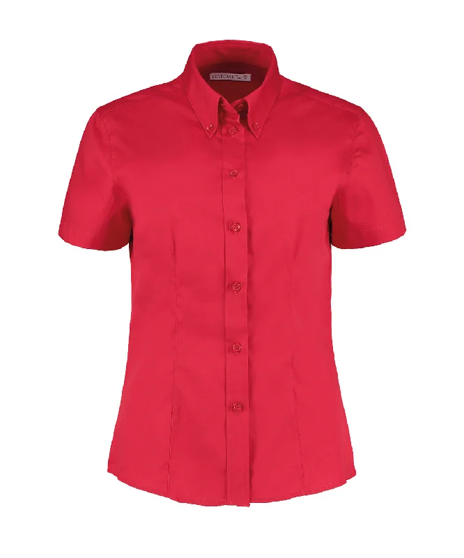 Red - Women's corporate Oxford blouse short-sleeved (tailored fit) Silky Tunic Blouse Red - Women's corporate Oxford blouse short-sleeved (tailored fit) Silky Tunic Blouse