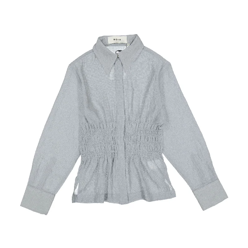 Rohe Antique Blue Smocked Waisted Blouse Soft Pastel Blouse