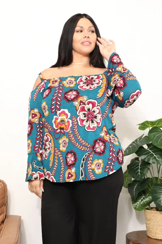 Sew In Love Full Size Floral Cold Shoulder Blouse Oversized Silk Blouse