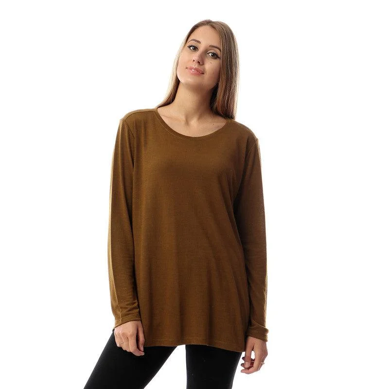 Side Slits Plain Long Sleeves Blouse Versatile Layering Blouse