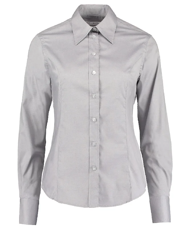 Silver Grey - Women's corporate Oxford blouse long-sleeved (tailored fit) Everyday Stylish Blouse Silver Grey - Women's corporate Oxford blouse long-sleeved (tailored fit) Everyday Stylish Blouse