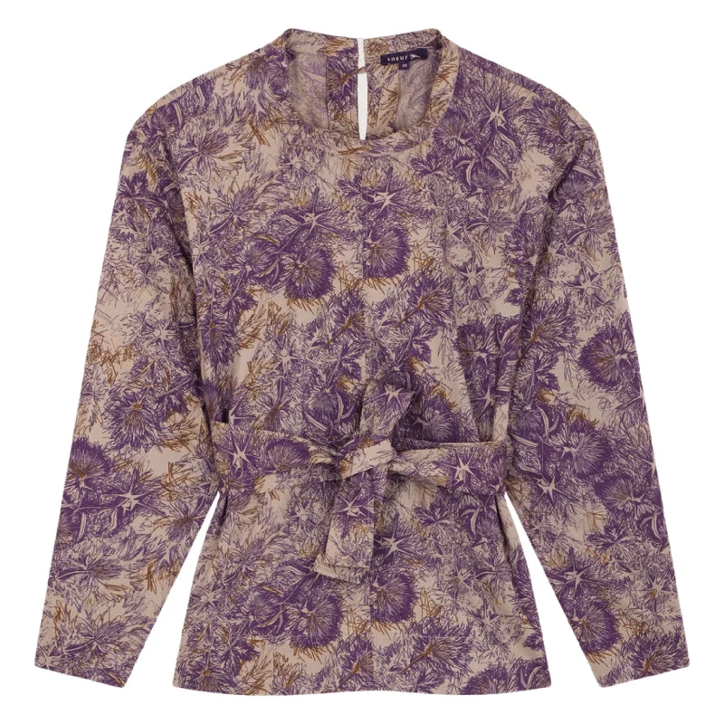 Soeur Violet Floral Tapioka Blouse Delicate Pleat Blouse