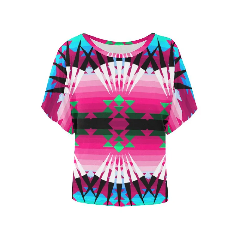 Southern Plains Ribbonwork Bustles Women's Batwing-Sleeved Blouse T shirt Boho Printed Blouse Southern Plains Ribbonwork Bustles Women's Batwing-Sleeved Blouse T shirt Boho Printed Blouse
