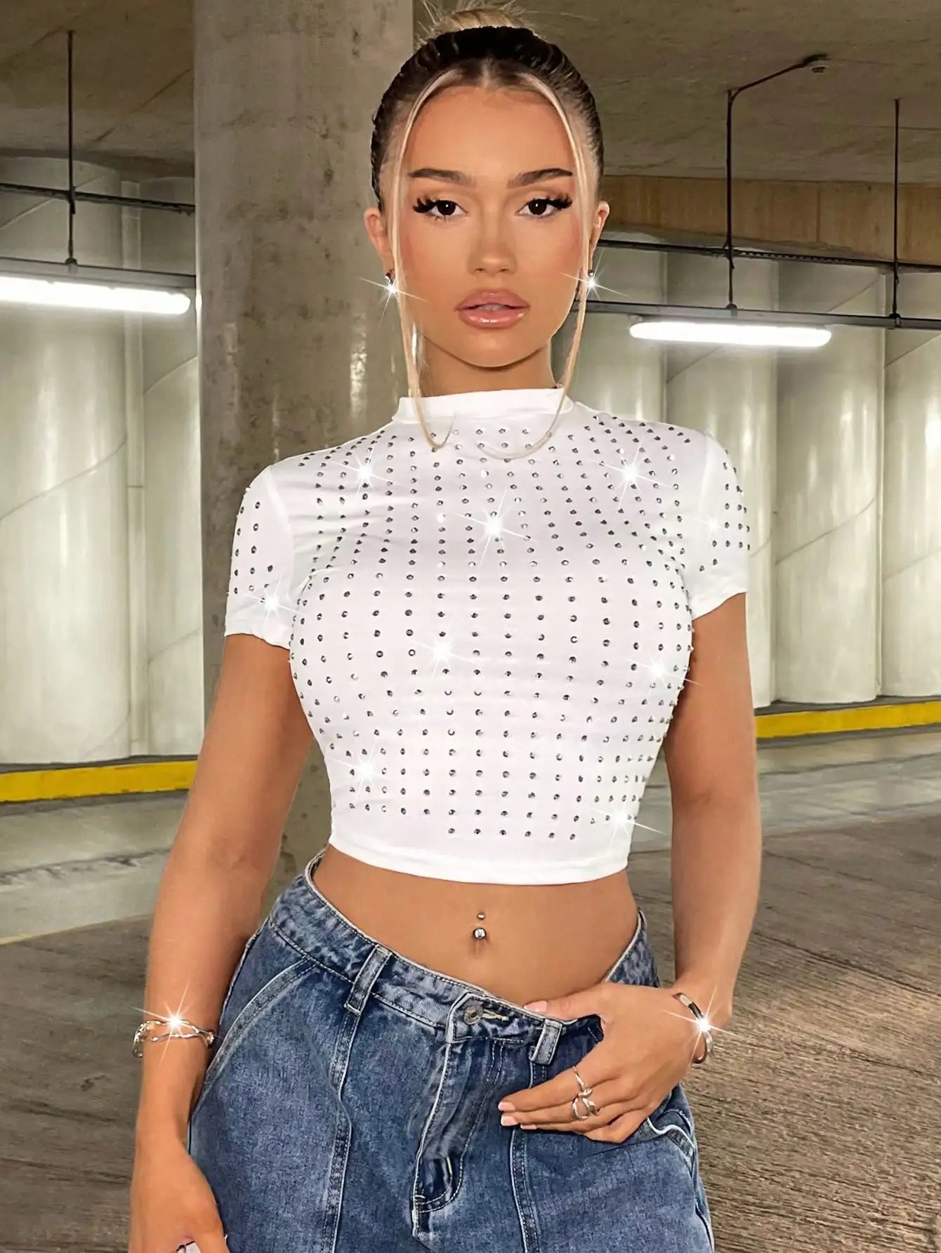 Spring Summer American Spice Girl Slimming Crop Blouse Feminine Tie Blouse