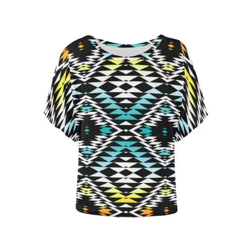 Taos Sunrise Women's Batwing-Sleeved Blouse T shirt Asymmetric Hem Blouse