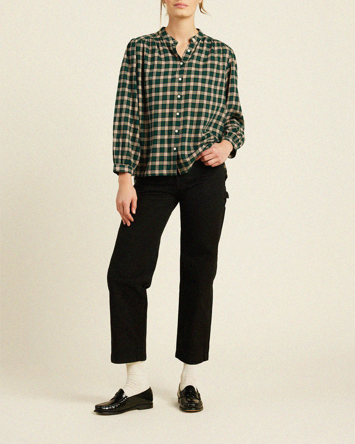 Trovata Clara Blouse Roebuck Plaid Casual Relaxed Blouse