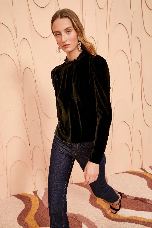 Ulla Johnson - Marlene Blouse-Noir Mandarin Collar Blouse