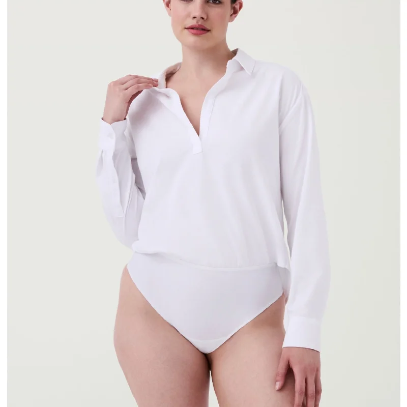 spanx white blouse bodysuit Feminine Pastel Blouse