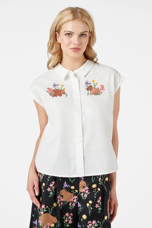 Wombat Emb Blouse Sleeveless Chiffon Blouse