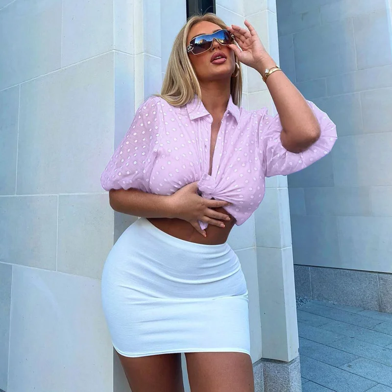 Women'S Fashion Casual Dotted Chiffon Shirt Blouse Backless Summer Blouse