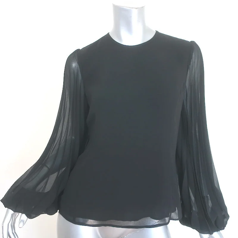 Zimmermann Pleated Chiffon-Sleeve Blouse Black Crepe Size 2 Stretchy Fitted Blouse