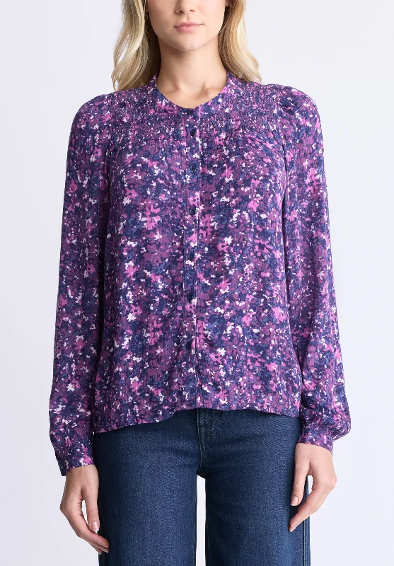Zosia Women's Floral Print Smocked Blouse, Purple - WT0130H Classic White Blouse