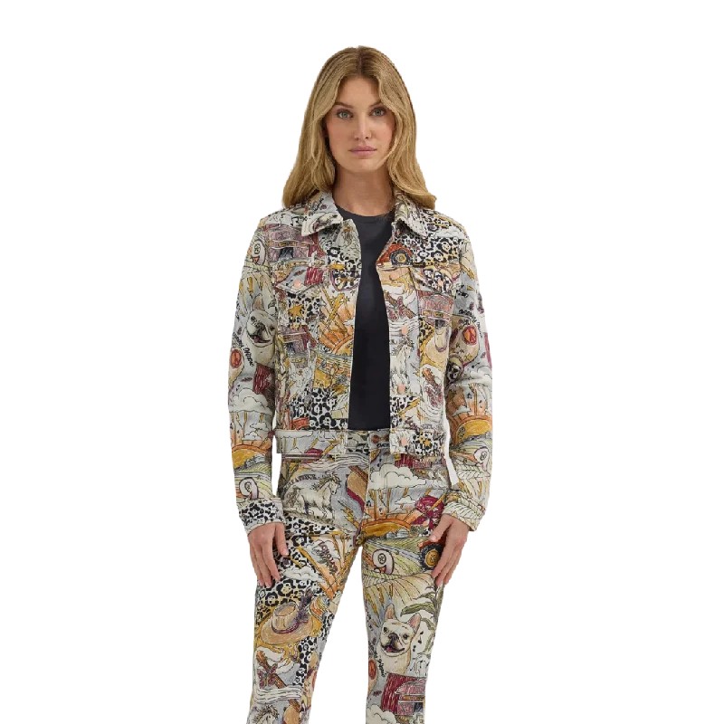 Wrangler Women's Lainey Life Of Multiprint Trucker Jacket Corduroy Jacket Velvet Jacket Brocade Jacket