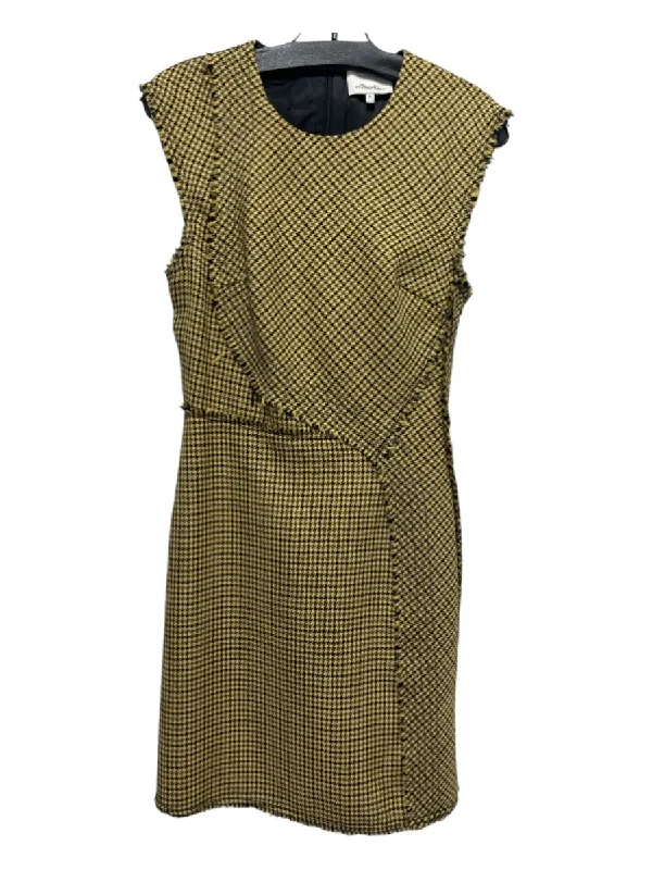 3.1 Phillip Lim Size 6 Yellow & Black Wool Zip Detail Sleeveless Mini Dress Trendy Button-Detail Mini Dress