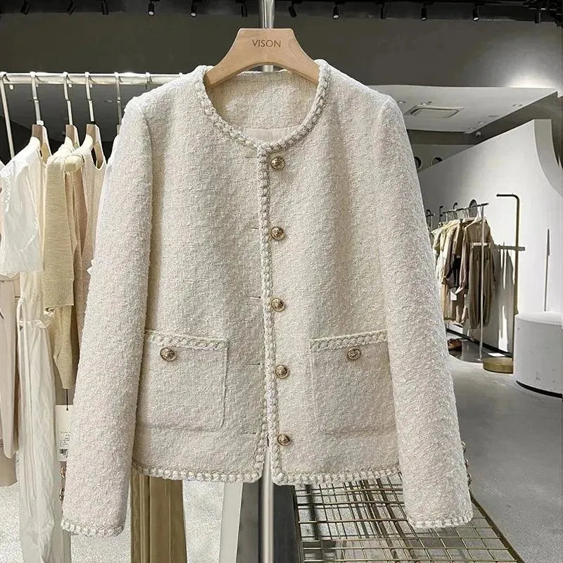 Casual Round Neck Women Tweed Jacket Quilted Jacket Puffer Jacket Insulated Jacket