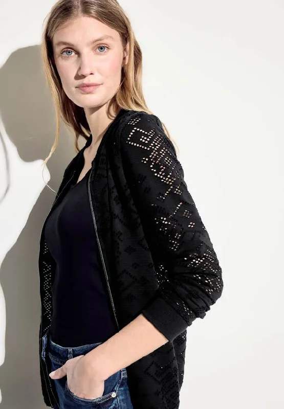 Cecil Ajour Jacket black 21513 Faux Fur Jacket Real Fur Jacket Shearling Jacket