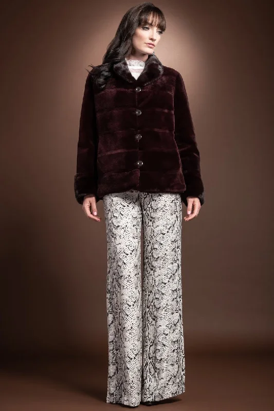 Reversible 4 Button Sheared Horizontal Mink Fur Jacket - LH Mink Collar & Turn Back Cuffs Faux Fur Jacket Real Fur Jacket Shearling Jacket Reversible 4 Button Sheared Horizontal Mink Fur Jacket - LH Mink Collar & Turn Back Cuffs Faux Fur Jacket Real Fur Jacket Shearling Jacket
