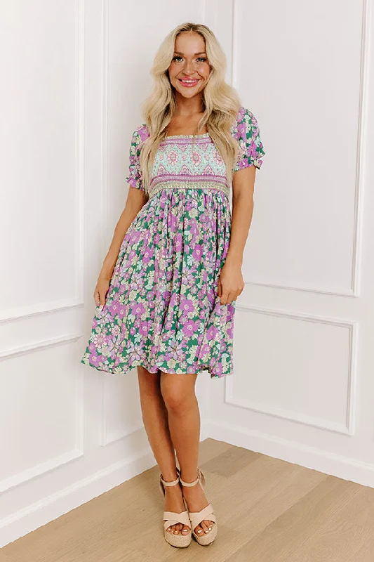 Fan Fav Smocked Floral Mini Dress in Lush Meadow Fashionable Pleated Mini Dress