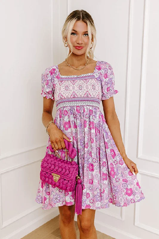 Fan Fav Smocked Floral Mini Dress in Pink Trendy Crossover Mini Dress